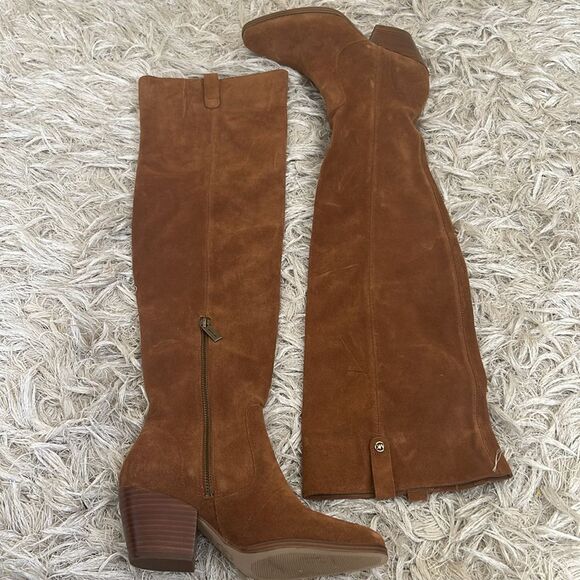 NWOB Michael Kors Harlow Brown Suede Cuban Heel Over The Knee Boots size 5.5 - Picture 8 of 13